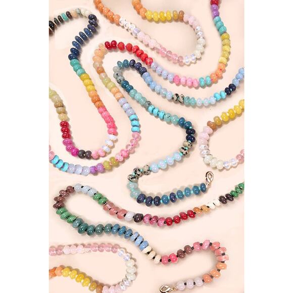 Agate Glass Bead Necklace Cream Yellow Blush - Picture 3 of 4